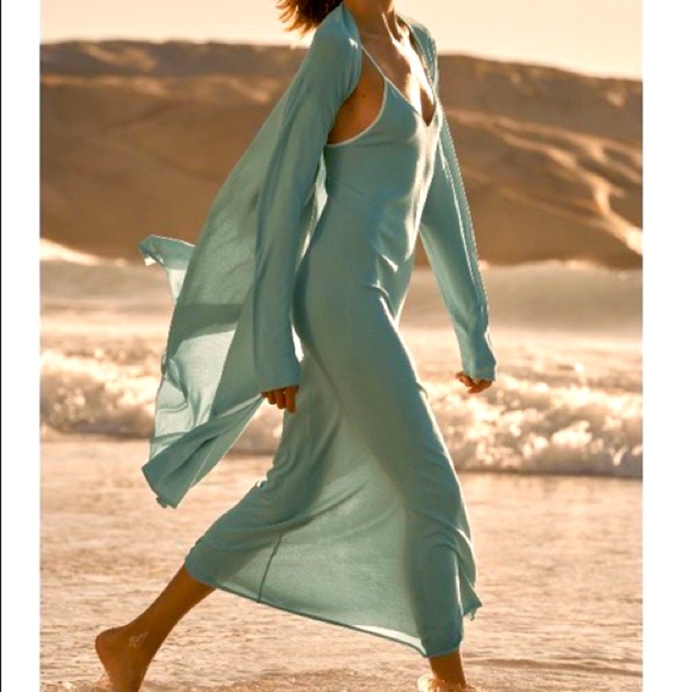 Zara Green/Sage Long Knit Dress and Knit Duster Set